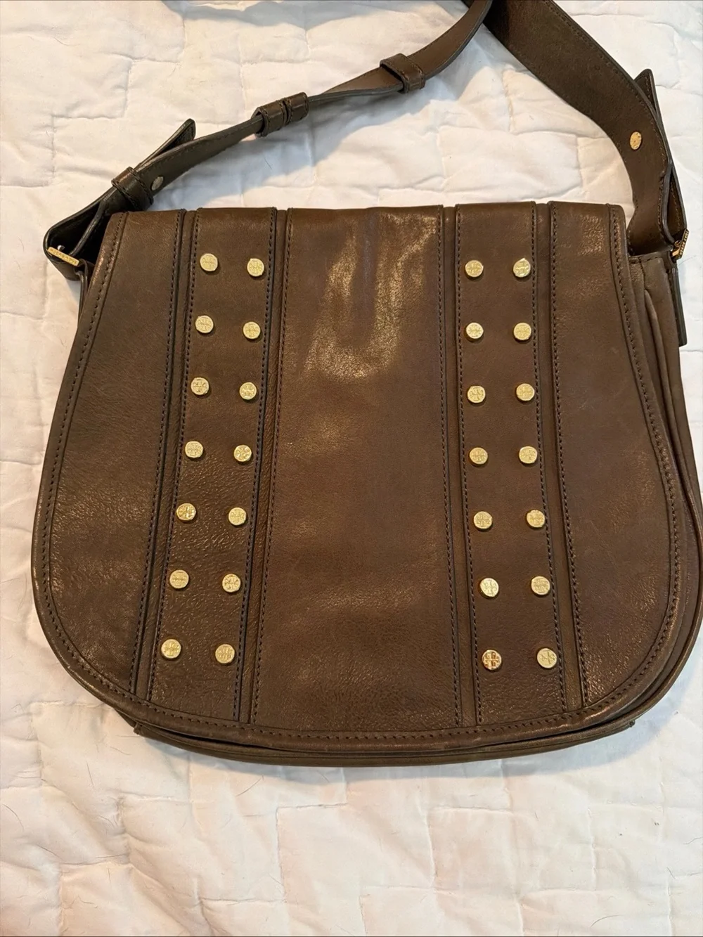 Tory Burch Leather Studded Crossbody Flap Adjustable Bag